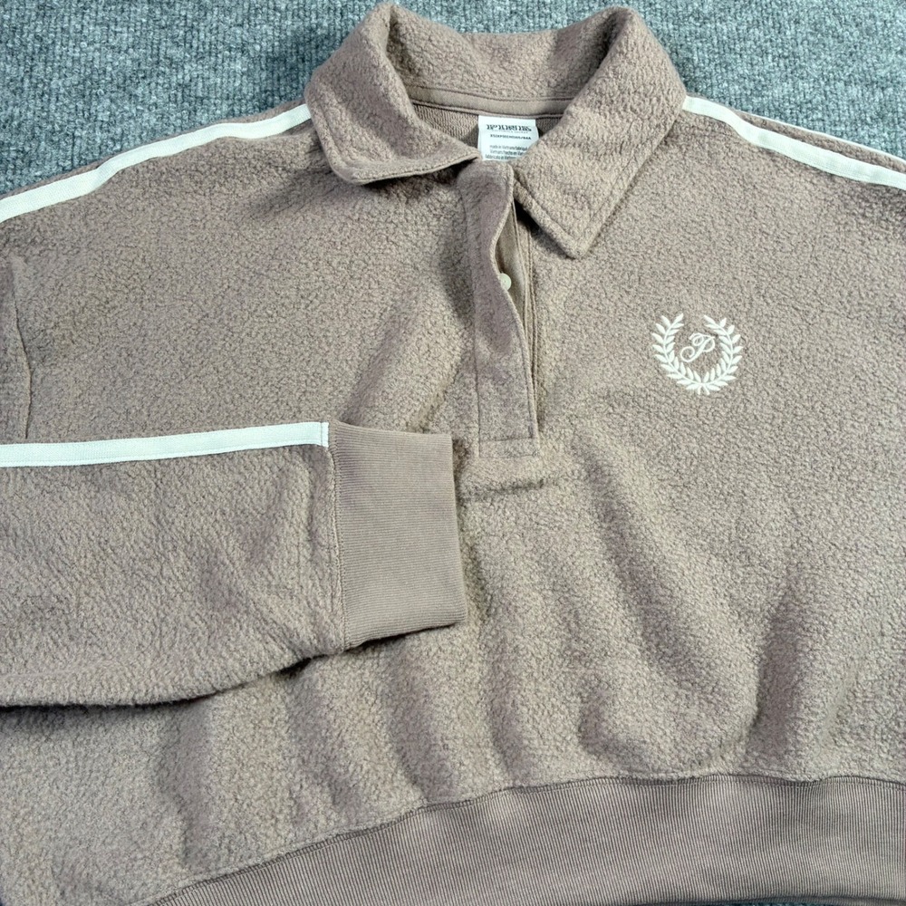 PINK Victoria's Secret Polo Sweatshirt Womens XS Mauve Sherpa Cropped Stripe NWT
